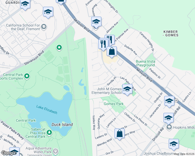 map of restaurants, bars, coffee shops, grocery stores, and more near 704 San Carlos Court in Fremont