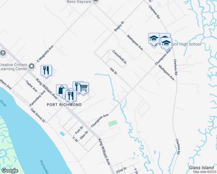 map of restaurants, bars, coffee shops, grocery stores, and more near 2754 Odi Street in West Point