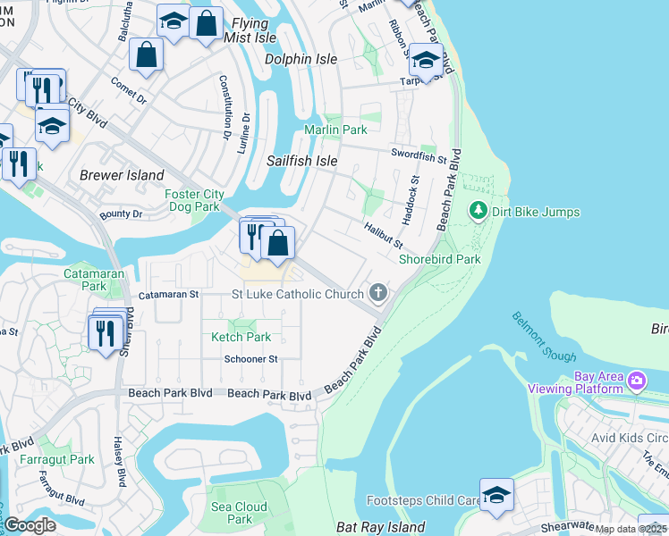 map of restaurants, bars, coffee shops, grocery stores, and more near 700 Marlin Avenue in Foster City