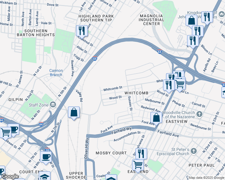 map of restaurants, bars, coffee shops, grocery stores, and more near 1915 Whitcomb Street in Richmond