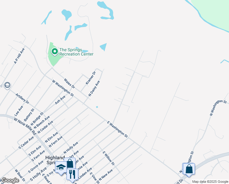 map of restaurants, bars, coffee shops, grocery stores, and more near 410 North Ivy Avenue in Highland Springs
