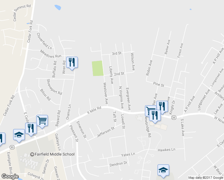 map of restaurants, bars, coffee shops, grocery stores, and more near 106 Liberty Avenue in Richmond