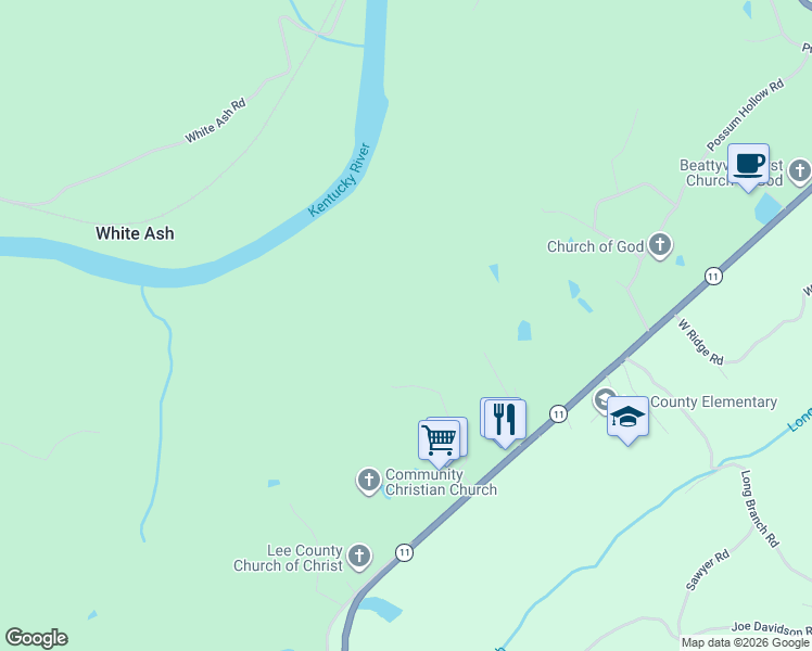 map of restaurants, bars, coffee shops, grocery stores, and more near 643 Baker Barr Subdivision Road in Beattyville