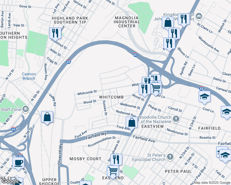 map of restaurants, bars, coffee shops, grocery stores, and more near 2006 Conrad Street in Richmond