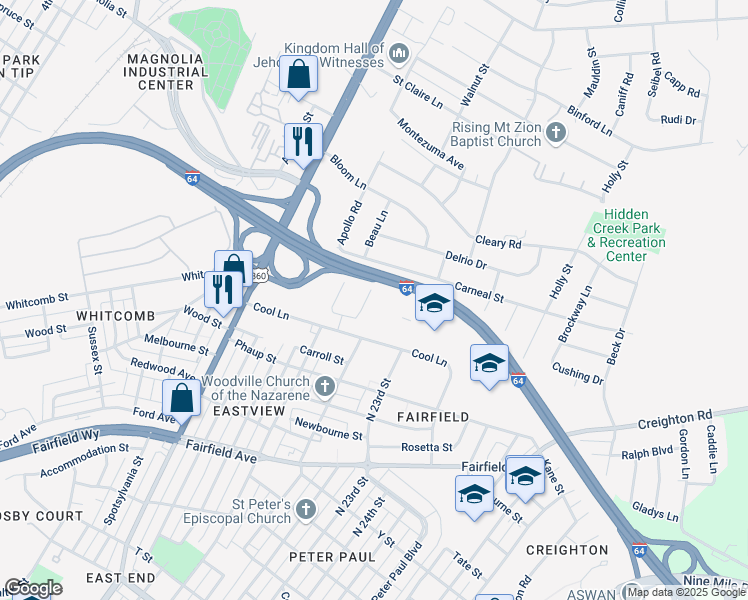 map of restaurants, bars, coffee shops, grocery stores, and more near 2317 Marvin Drive in Richmond