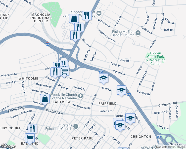 map of restaurants, bars, coffee shops, grocery stores, and more near 2317 Marvin Drive in Richmond
