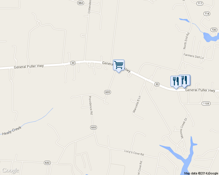 map of restaurants, bars, coffee shops, grocery stores, and more near 151 Providence Road in Deltaville