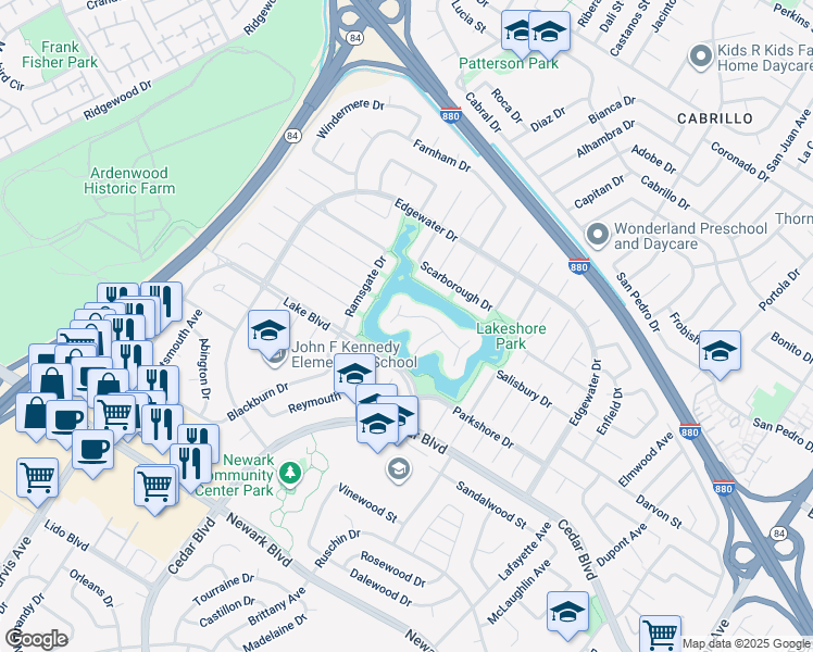 map of restaurants, bars, coffee shops, grocery stores, and more near 35623 Lundy Drive in Newark