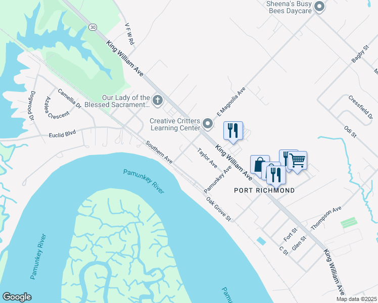 map of restaurants, bars, coffee shops, grocery stores, and more near 210 West Magnolia Drive in West Point