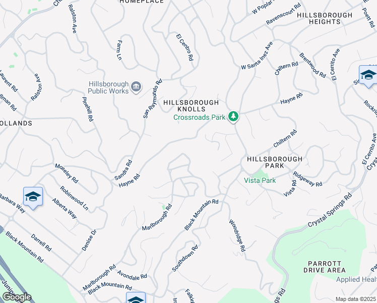 map of restaurants, bars, coffee shops, grocery stores, and more near 1220 Kenilworth Road in Hillsborough