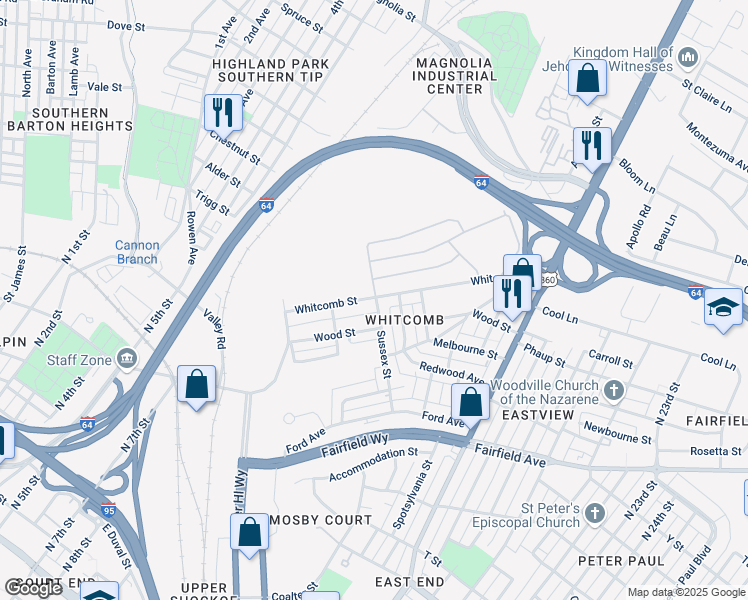 map of restaurants, bars, coffee shops, grocery stores, and more near in Richmond