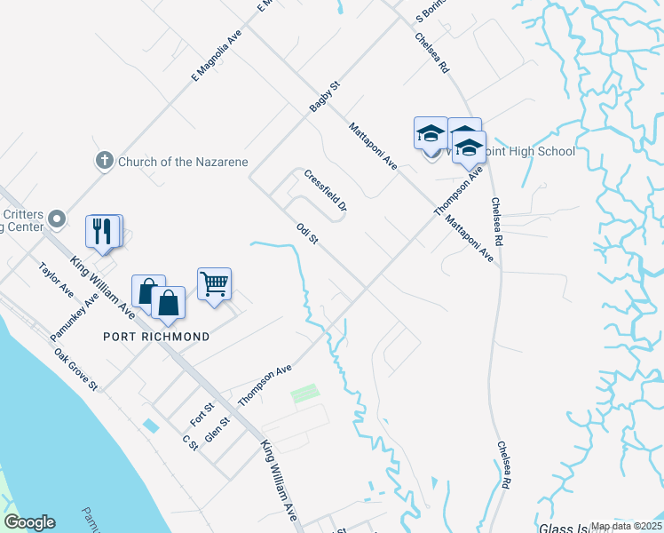 map of restaurants, bars, coffee shops, grocery stores, and more near 2730 Odi Street in West Point