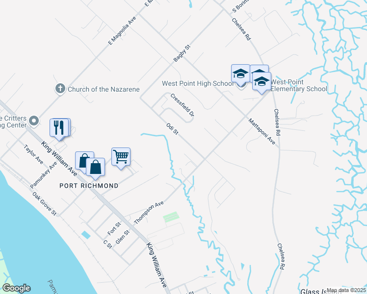 map of restaurants, bars, coffee shops, grocery stores, and more near 2730 Odi Street in West Point