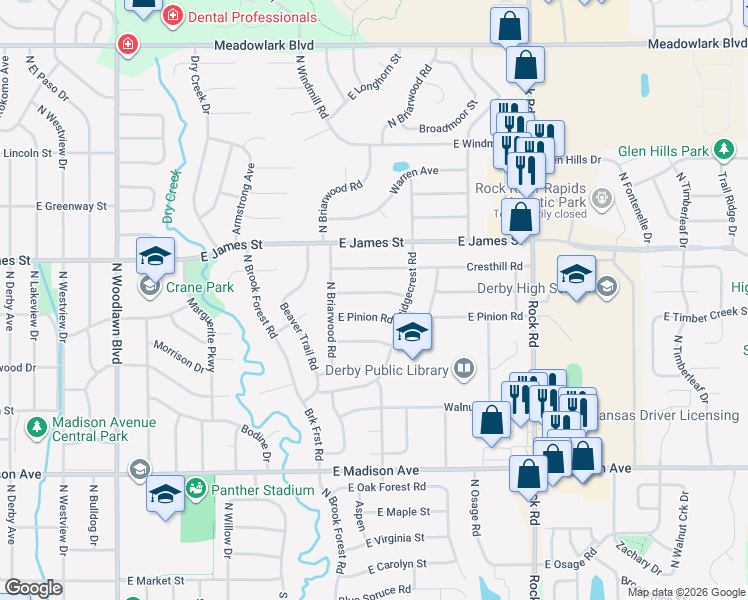 map of restaurants, bars, coffee shops, grocery stores, and more near 1407 Brendonwood Rd in Derby