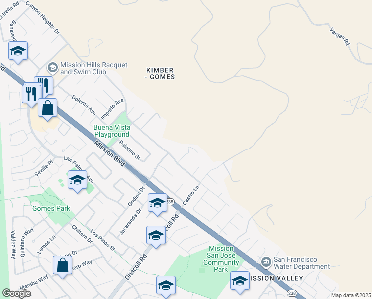 map of restaurants, bars, coffee shops, grocery stores, and more near 240 Clara Court in Fremont