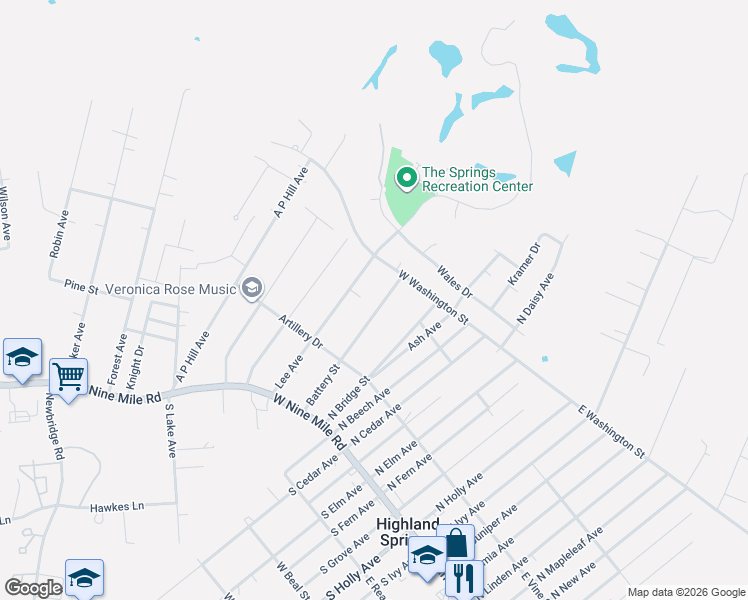 map of restaurants, bars, coffee shops, grocery stores, and more near 126 Battery Street in Henrico
