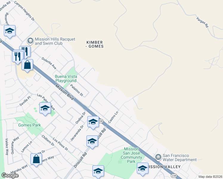 map of restaurants, bars, coffee shops, grocery stores, and more near 240 Clara Court in Fremont