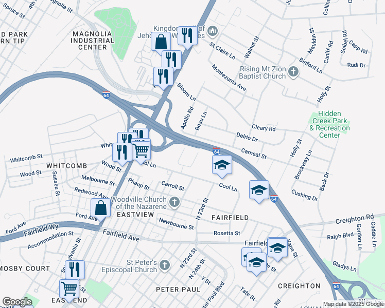 map of restaurants, bars, coffee shops, grocery stores, and more near 2321 Marvin Drive in Richmond