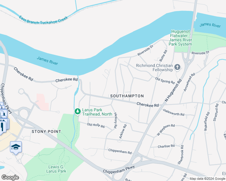 map of restaurants, bars, coffee shops, grocery stores, and more near 4206 Echo Ho in Richmond