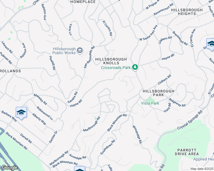 map of restaurants, bars, coffee shops, grocery stores, and more near 1220 Kenilworth Road in Hillsborough