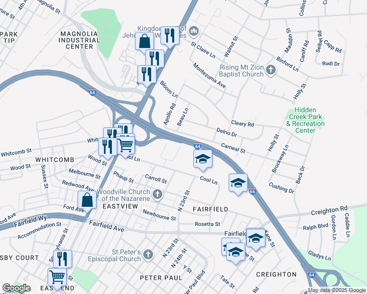 map of restaurants, bars, coffee shops, grocery stores, and more near 2321 Marvin Drive in Richmond