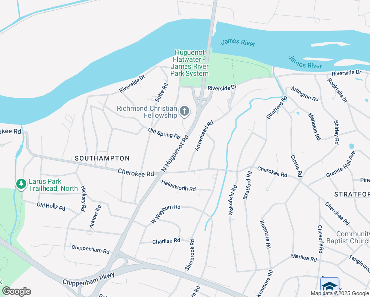 map of restaurants, bars, coffee shops, grocery stores, and more near 4321 North Huguenot Road in Richmond