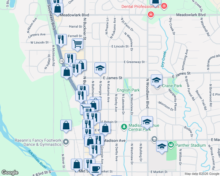 map of restaurants, bars, coffee shops, grocery stores, and more near 1020 North Kokomo Avenue in Derby