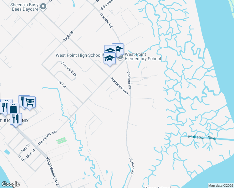 map of restaurants, bars, coffee shops, grocery stores, and more near 810 Westwood Court in West Point