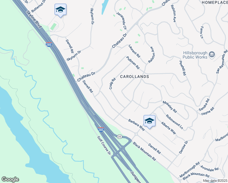 map of restaurants, bars, coffee shops, grocery stores, and more near 532 Craig Road in Hillsborough