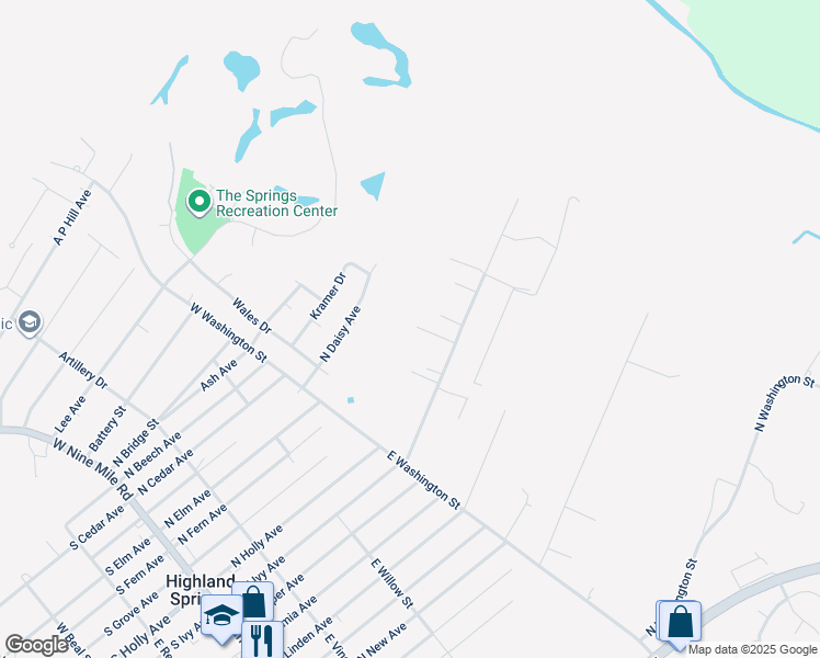 map of restaurants, bars, coffee shops, grocery stores, and more near 410 North Ivy Avenue in Highland Springs