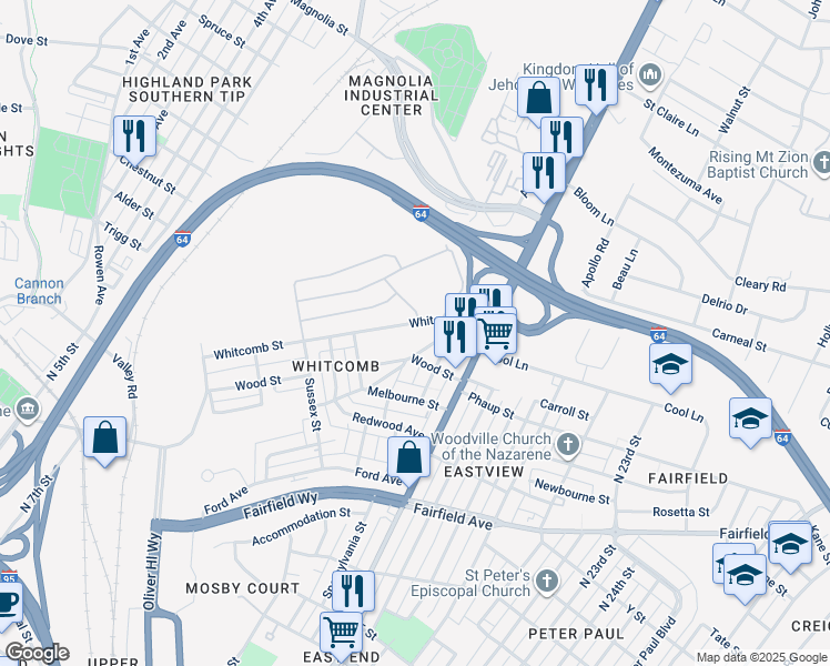map of restaurants, bars, coffee shops, grocery stores, and more near 2510 Glenlea Avenue in Richmond