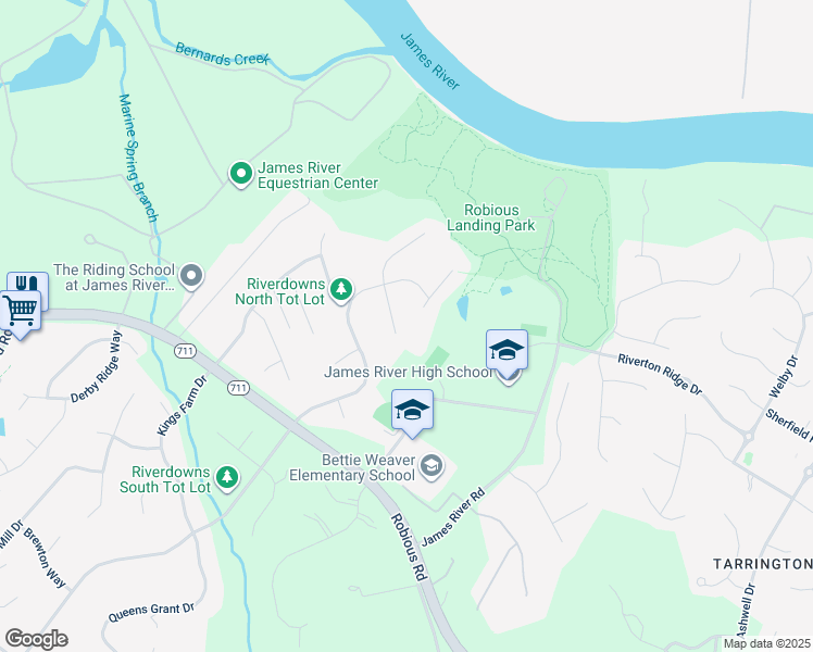 map of restaurants, bars, coffee shops, grocery stores, and more near 14013 Riverdowns North Place in Midlothian