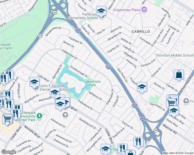 map of restaurants, bars, coffee shops, grocery stores, and more near 5030 Chelsea Drive in Newark