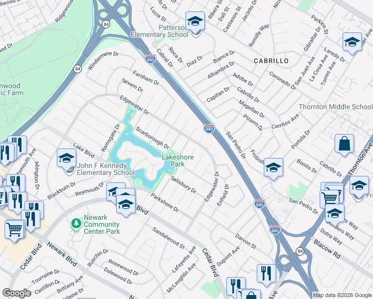map of restaurants, bars, coffee shops, grocery stores, and more near 5030 Chelsea Drive in Newark