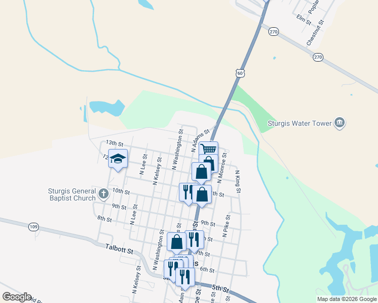 map of restaurants, bars, coffee shops, grocery stores, and more near Cs-2047 in Sturgis