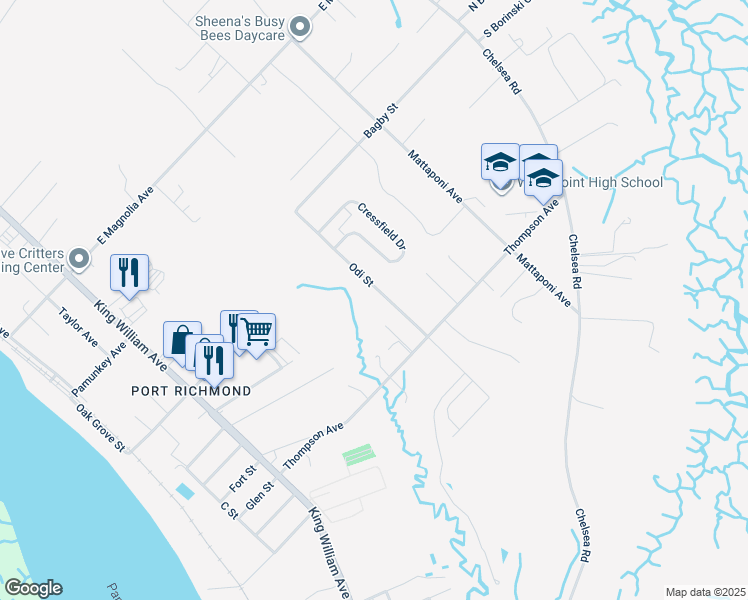 map of restaurants, bars, coffee shops, grocery stores, and more near 2754 Odi Street in West Point