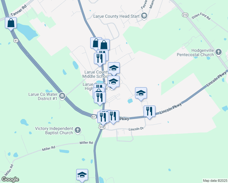 map of restaurants, bars, coffee shops, grocery stores, and more near 925 South Lincoln Boulevard in Hodgenville