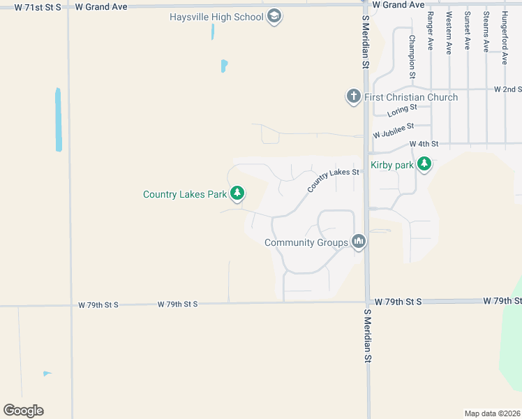 map of restaurants, bars, coffee shops, grocery stores, and more near 1942 Country Lakes Street in Haysville