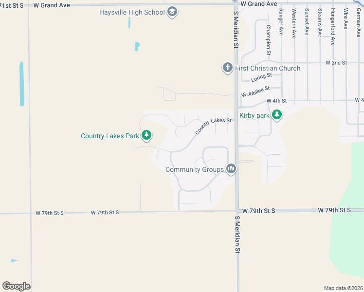 map of restaurants, bars, coffee shops, grocery stores, and more near 1942 Country Lakes Street in Haysville