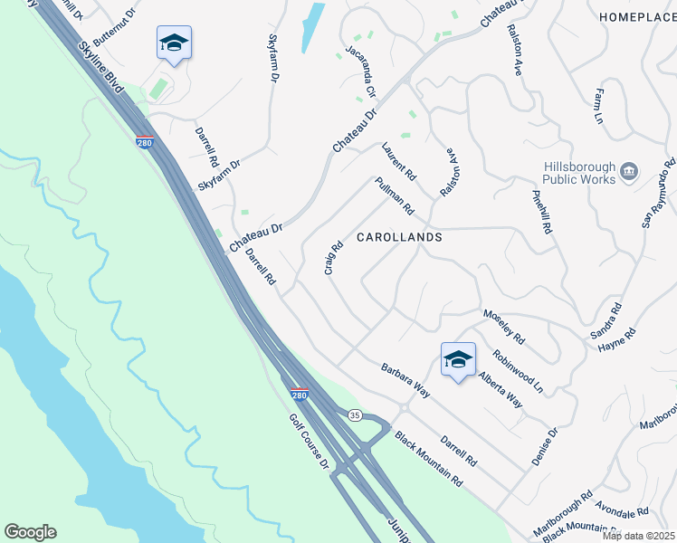 map of restaurants, bars, coffee shops, grocery stores, and more near 532 Craig Road in Hillsborough