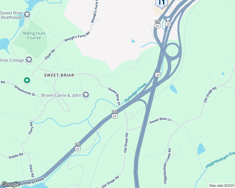 map of restaurants, bars, coffee shops, grocery stores, and more near Anne Gary Pannell Ctr in Sweet Briar