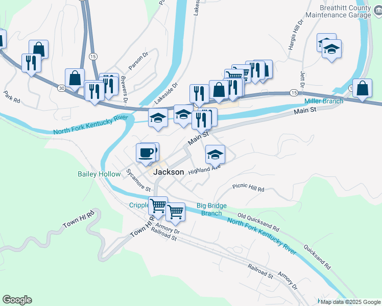 map of restaurants, bars, coffee shops, grocery stores, and more near 601 Jefferson Avenue in Jackson