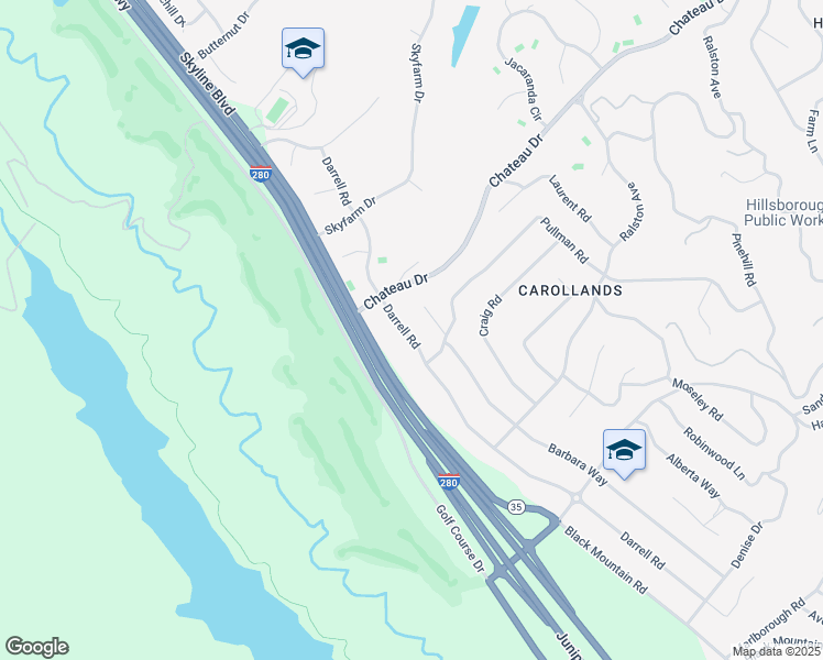 map of restaurants, bars, coffee shops, grocery stores, and more near 630 Darrell Road in Hillsborough