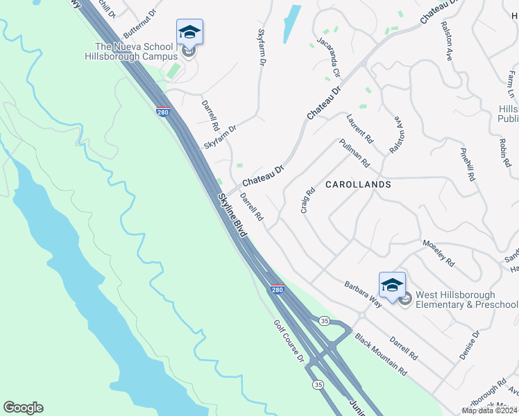map of restaurants, bars, coffee shops, grocery stores, and more near 630 Darrell Road in Hillsborough