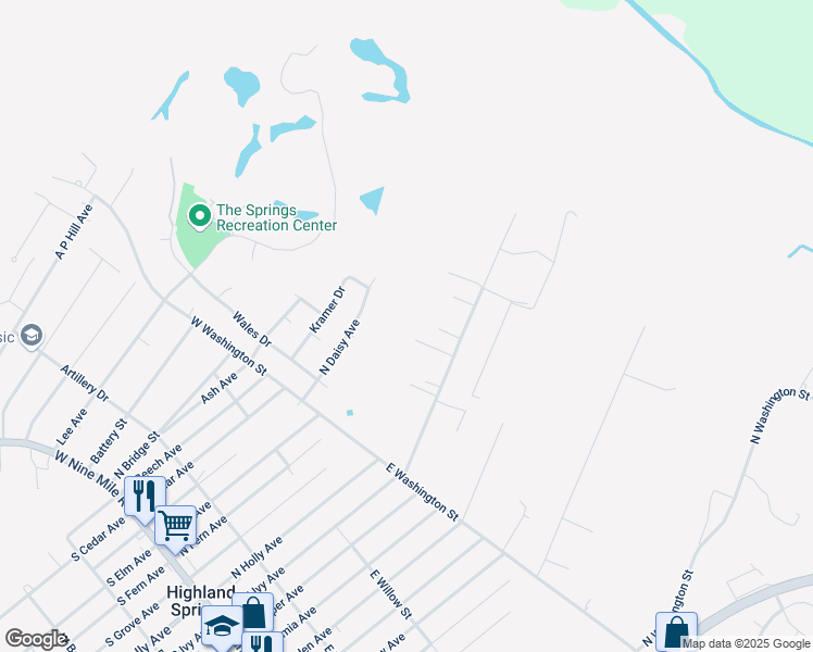 map of restaurants, bars, coffee shops, grocery stores, and more near 410 North Ivy Avenue in Highland Springs