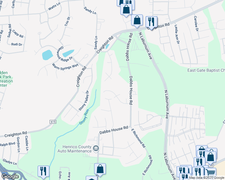 map of restaurants, bars, coffee shops, grocery stores, and more near 929 Wheelwood Way in Richmond