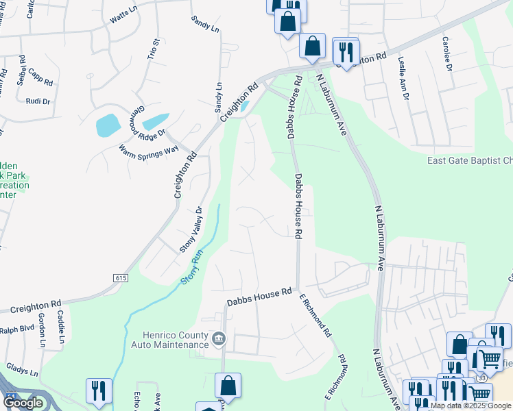 map of restaurants, bars, coffee shops, grocery stores, and more near 929 Wheelwood Way in Richmond