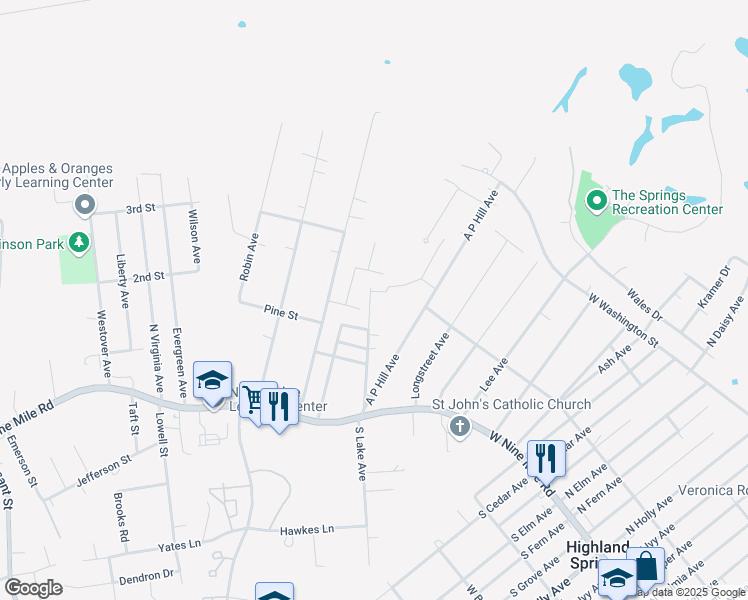map of restaurants, bars, coffee shops, grocery stores, and more near 309 North Lake Avenue in Richmond