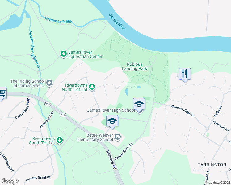 map of restaurants, bars, coffee shops, grocery stores, and more near 14001 Grace Wood Place in Midlothian