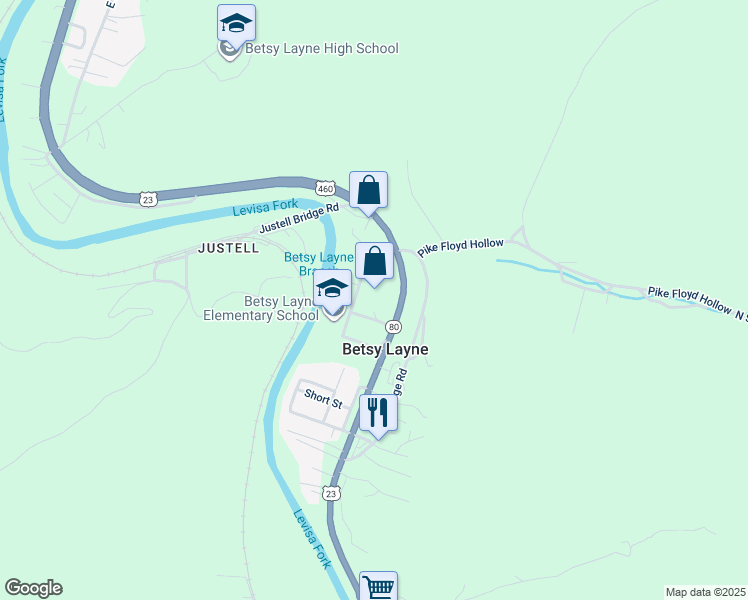 map of restaurants, bars, coffee shops, grocery stores, and more near in Betsy Layne
